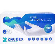 Перчатки нитриловые неопудренные Zaubex, одноразовые, р-р L, 200 шт/уп, голубой