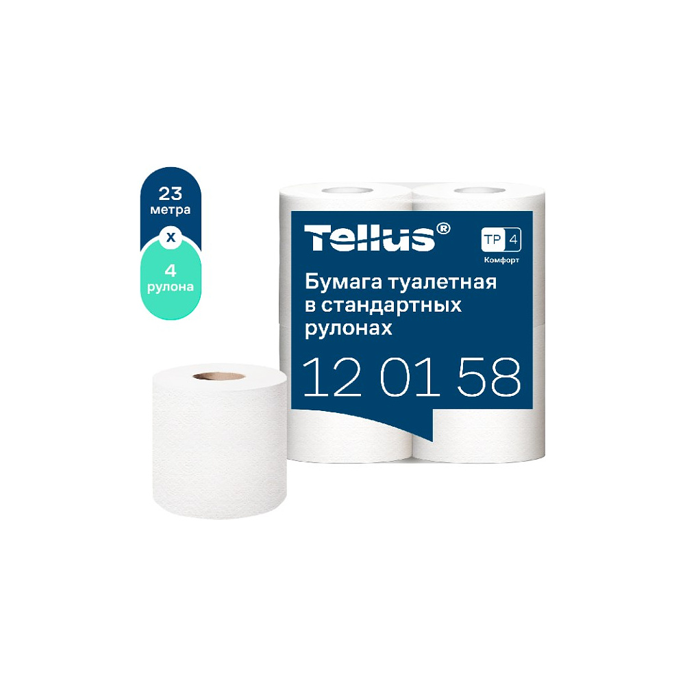 Бумага туалетная Tellus Комфорт, TP4, 4 рулона, 23 м., 2 слоя - 11