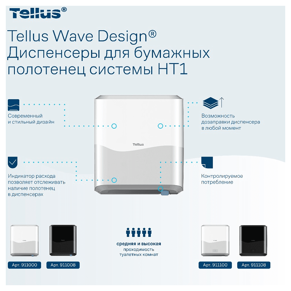 Диспенсер Tellus Matic, для полотенец в рулонах белый, HT1 - 6