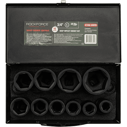 Набор головок ударных шестигранных глубоких RF-6108-5MPB 3/4", 10 шт - 3