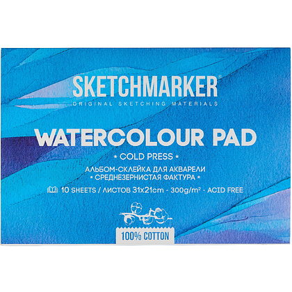 Блок бумаги для акварели "Sketchmarker", А4, 300 г/м2, 10 листов, среднезернистая