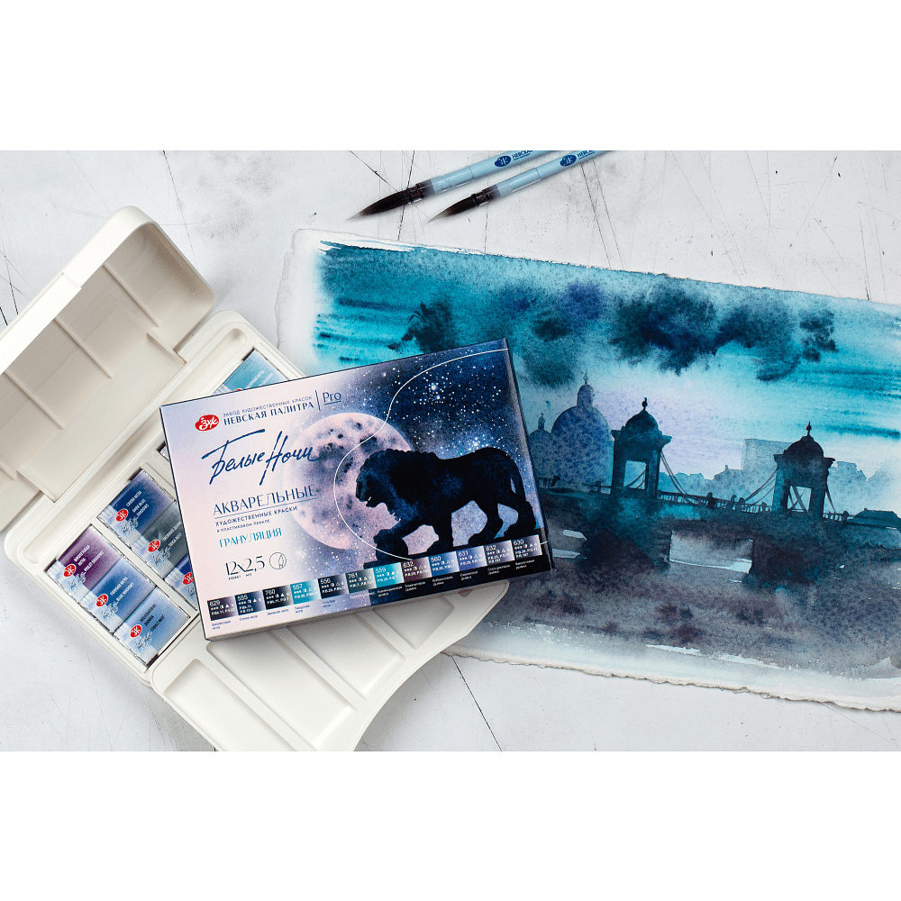 Краски акварельные "Белые ночи грануляция", 12 цветов, кюветы - 5