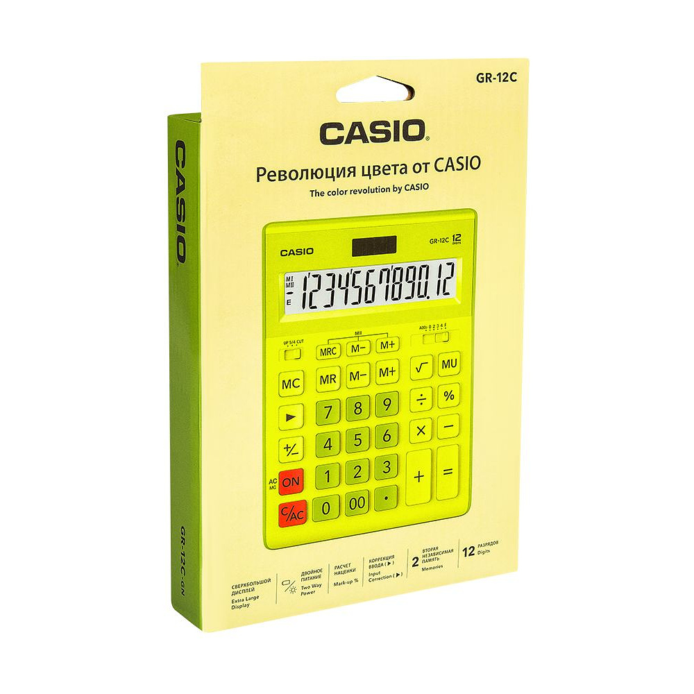 Калькулятор настольный Casio "GR-12", 12-разрядный, салатовый - 2