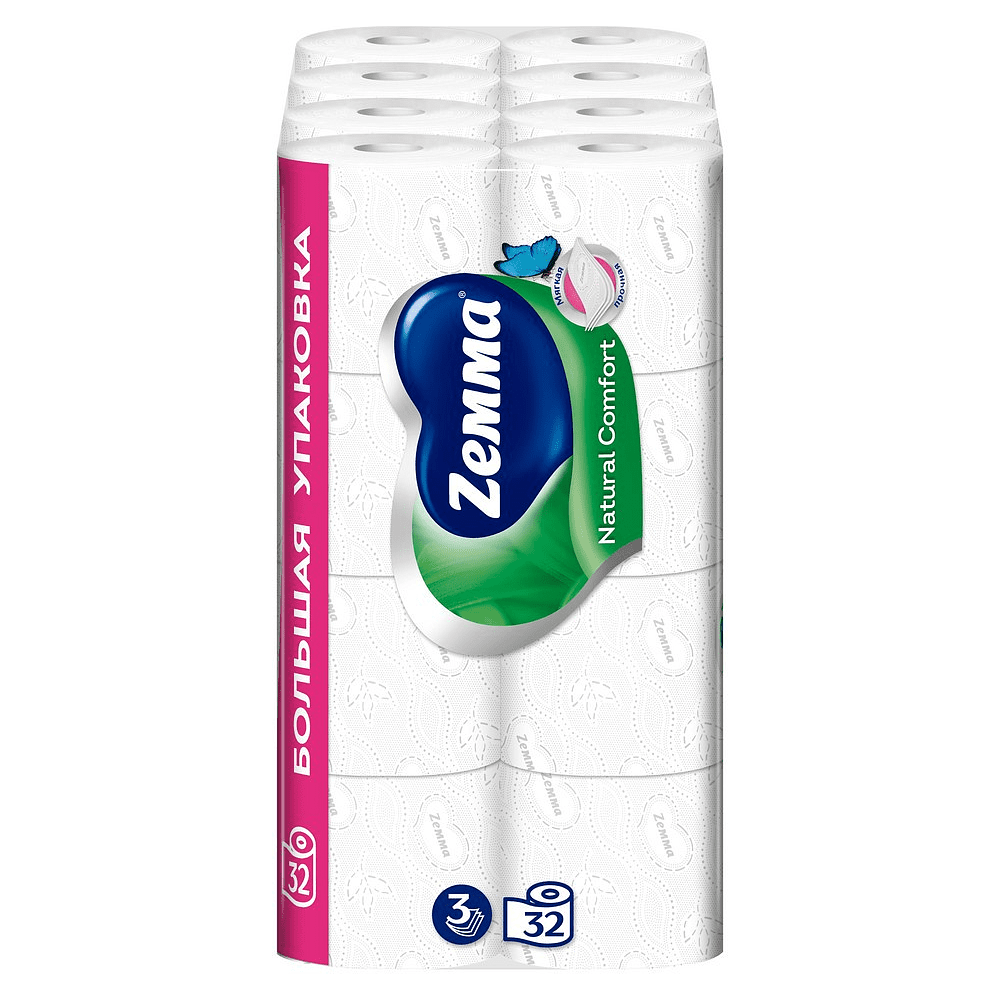 Бумага туалетная Zemma Natural Comfort, 32 рулона, 3 слоя, белый - 3
