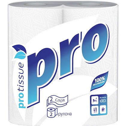 Полотенца бумажные PROtissue, 15м, 2 слоя, 2 рул, 100% целлюлоза