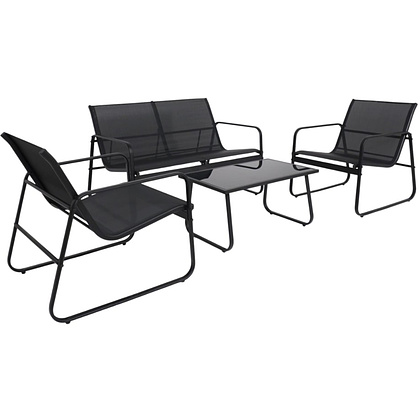 Комплект мебели садовой AksHome VERANDA (кресло 2 шт, диван 1 шт, стол 1 шт), черный