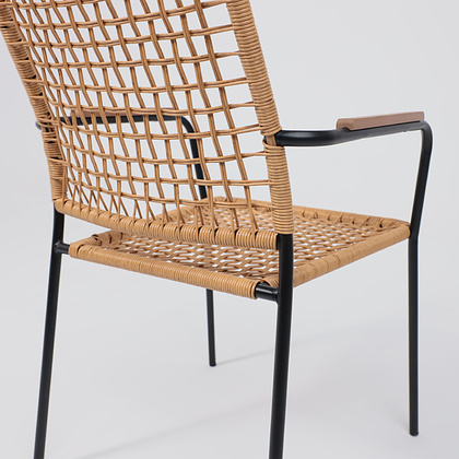 Кресло садовое AksHome BERGAMO, PE искусственный ротанг, черный, коричневый - 15