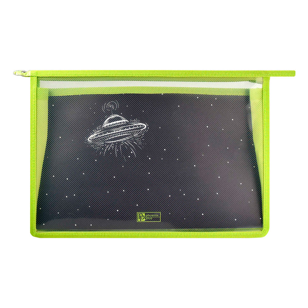 Папка для труда "НЛО", А4, на молнии, зеленый, черный - 4