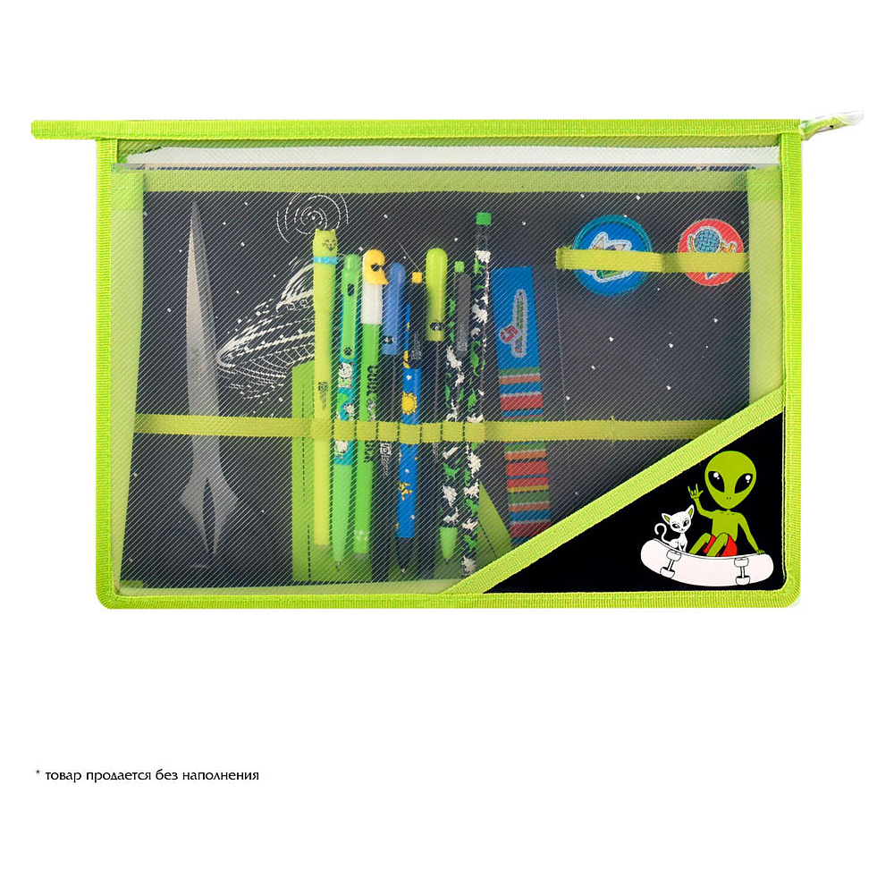 Папка для труда "НЛО", А4, на молнии, зеленый, черный - 5