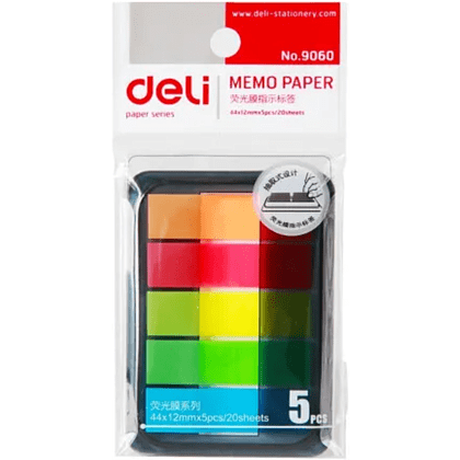 Закладки пластиковые "Deli", 12x44 мм, 100 штук, ассорти неон - 4