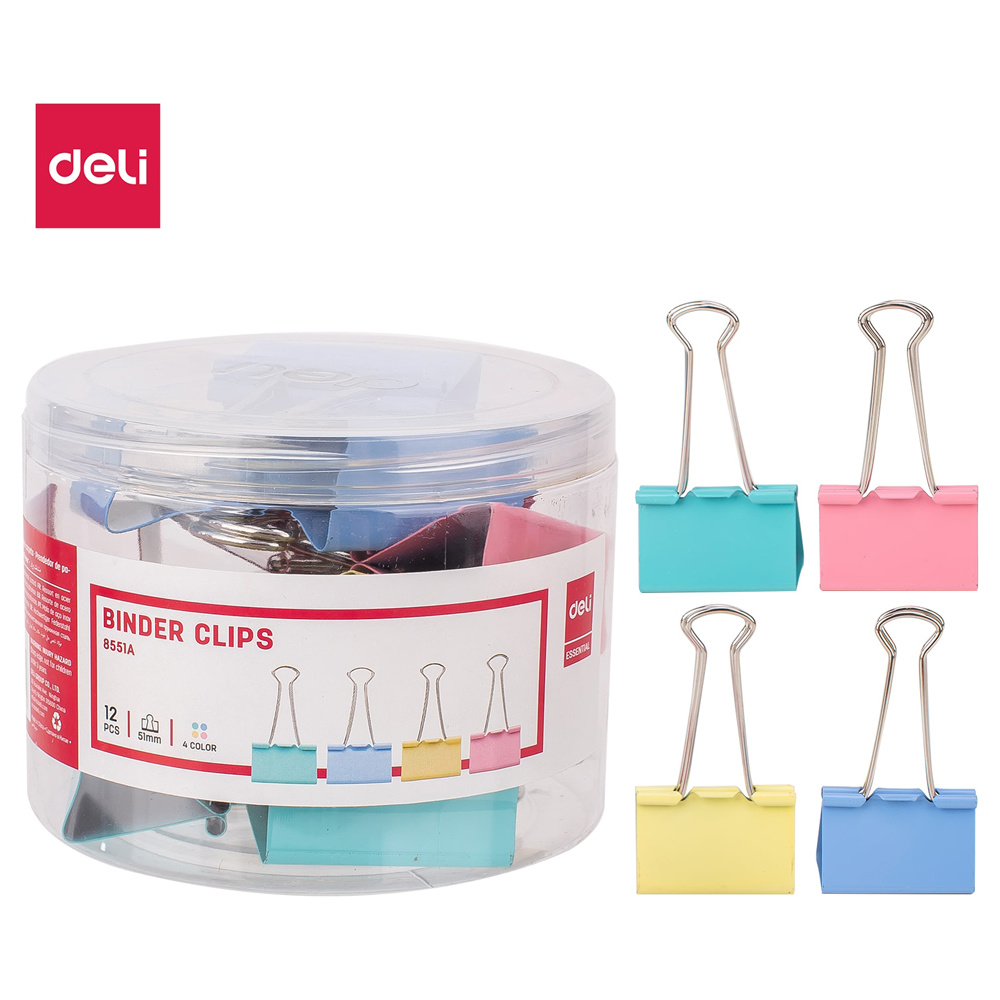 Зажим для бумаг "Deli", 51 мм, 12 штук, ассорти