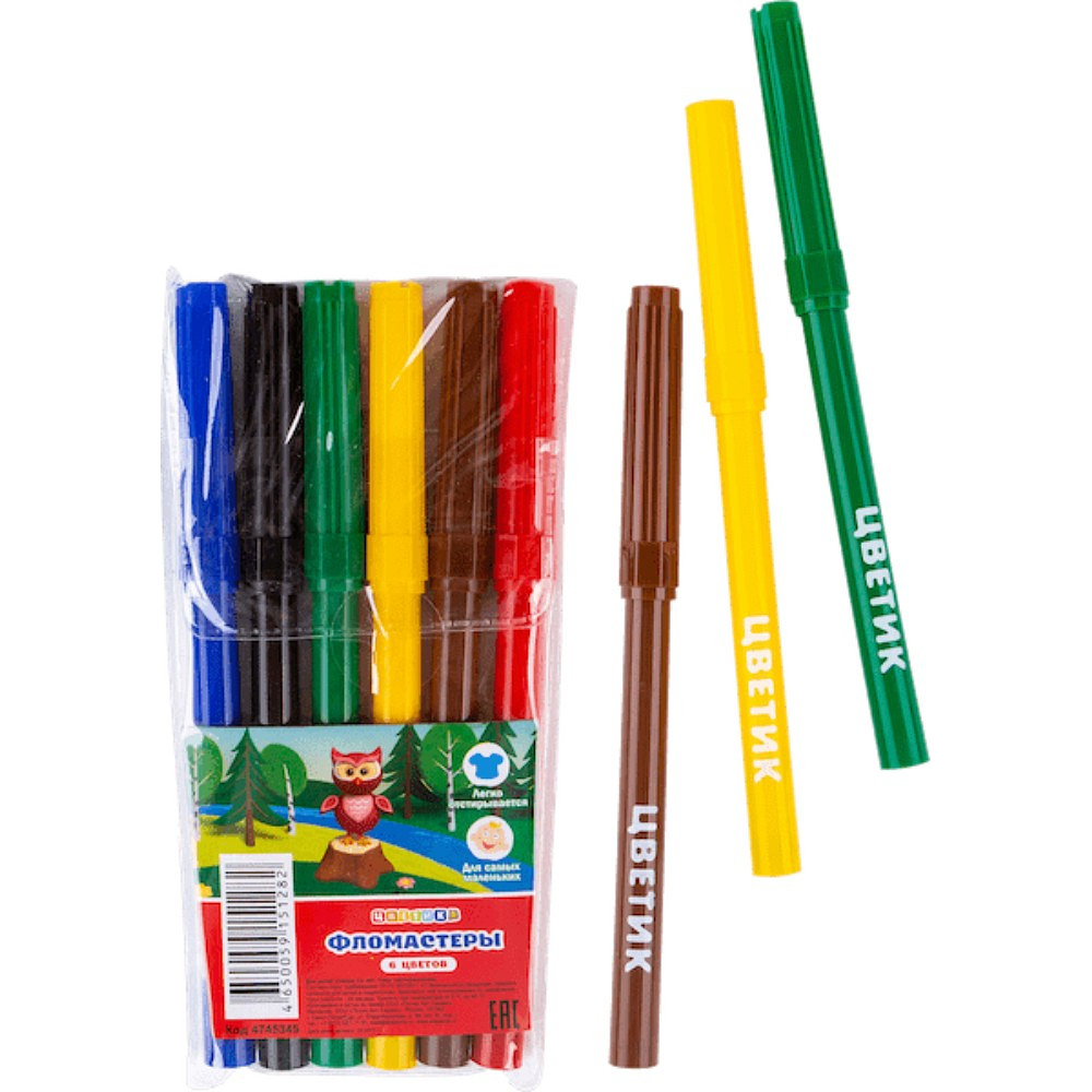 Фломастеры "Цветик", 6 шт.