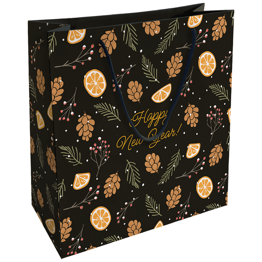 Пакет бумажный подарочный "Шишки", 32х32х12 см, черный