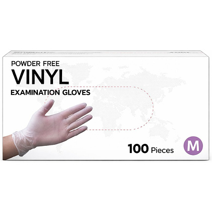Перчатки виниловые одноразовые, р-р M, 100 шт/упак, прозрачный