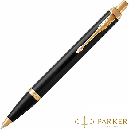Ручка шариковая автоматическая "Parker IM Black Lacquer GT", 0.7 мм, черный, золотистый, стерж. синий