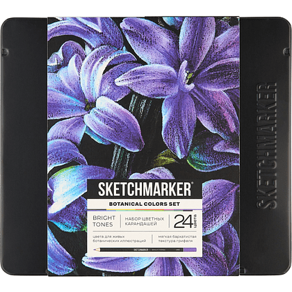 Набор карандашей цветных "Sketchmarker Ботаника", 24 цвета, в металлической коробке