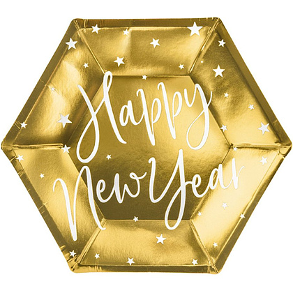 Тарелка бумажная "Happy New Year", 20 см, 6 шт, золотистый