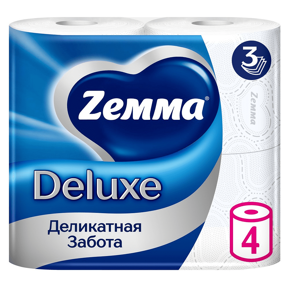 Бумага туалетная Zemma Deluxe, 4 рулона, 3 слоя, белый
