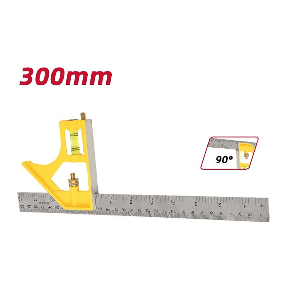 Линейка Deli EDL7300Y, с угольником и уровнем, металл, пластик, 30 см  - 2