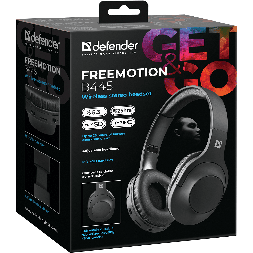 Наушники беспроводные Defender "FreeMotion B445", Bluetooth, черный - 10