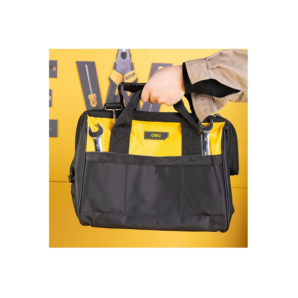Сумка для инструментов Deli YS EDL-P2, 340х260х300 мм, ткань Oxford, черный, желтый - 11