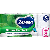 Бумага туалетная Zemma Natural Comfort, 8 рулонов, 3 слоя, белый