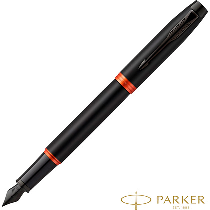 Ручка перьевая Parker "IM Vibrant Rings F315 Flame Orange PVD", F, черный, оранжевый, патрон синий