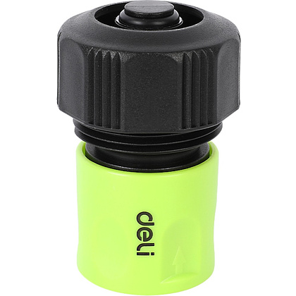 Соединитель-коннектор для шлангов Deli GS EDL8796, 3/4", быстросъемный с аквастопом, черный, зеленый