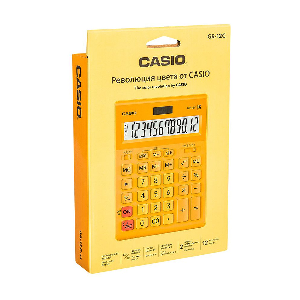 Калькулятор настольный Casio "GR-12", 12-разрядный, оранжевый - 2