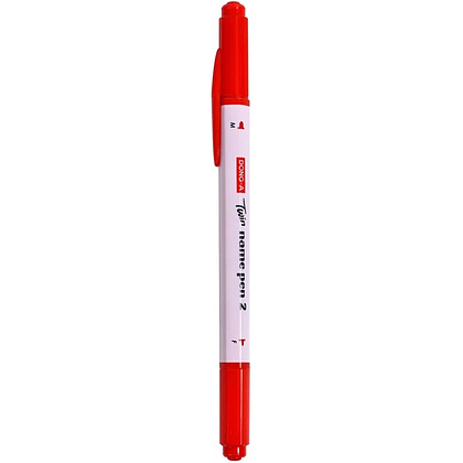 Маркер перманентный "Twin Name Pen", двусторонний, красный