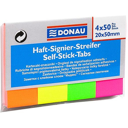 Закладки бумажные клейкие "Donau", 20x50 мм, 200 шт, ассорти - 3