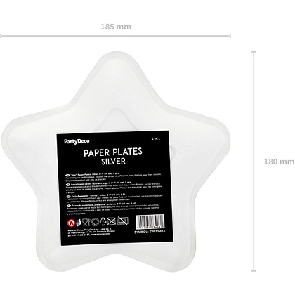 Тарелка бумажная "Star", 18 см, 6 шт, серебристый - 4