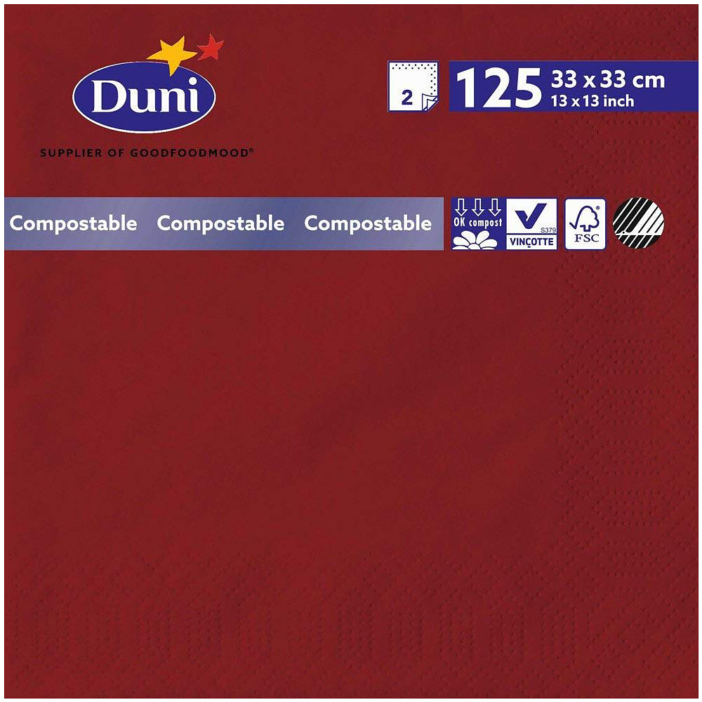 Салфетки бумажные "Duni", 125 шт, 33x33 см, бордовый