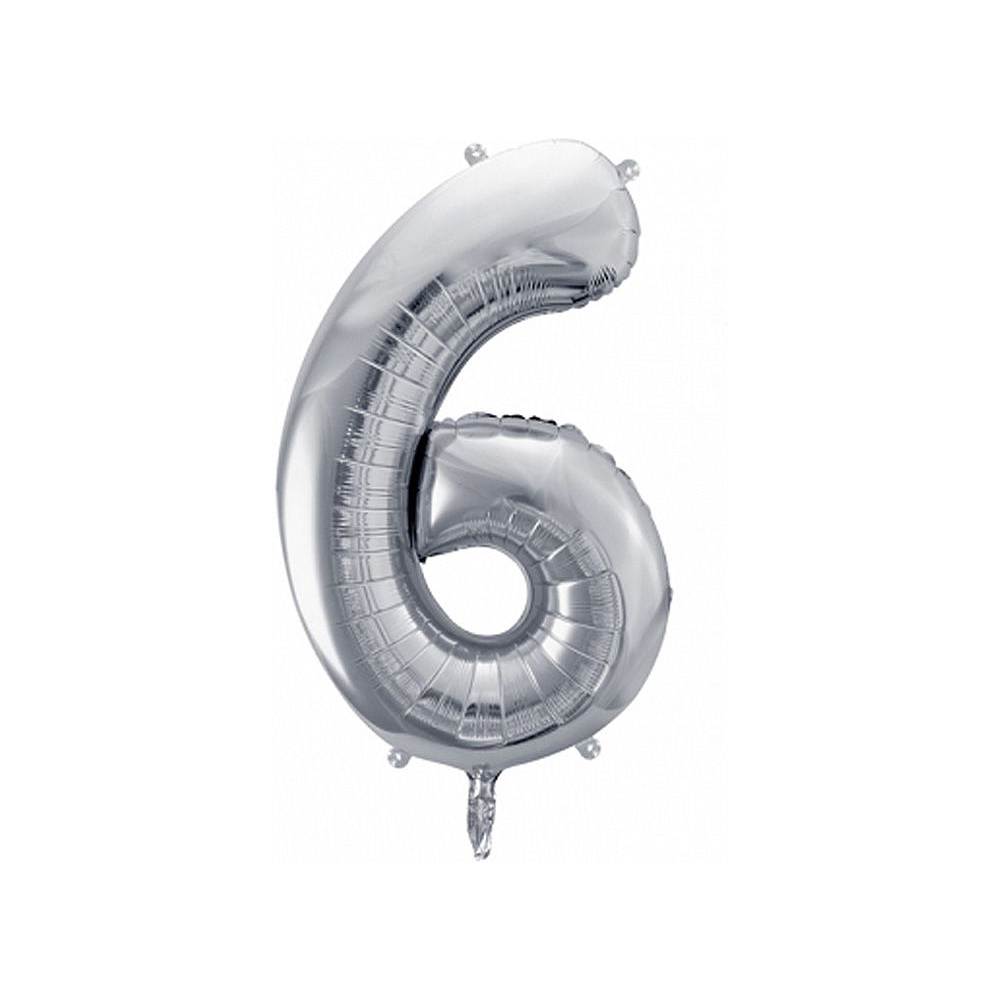Шар фольгированный цифра "6", серебристый