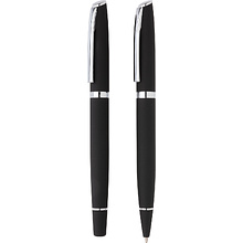 Набор ручек "Deluxe": ручка шариковая автоматическая и роллер, черный, серебристый