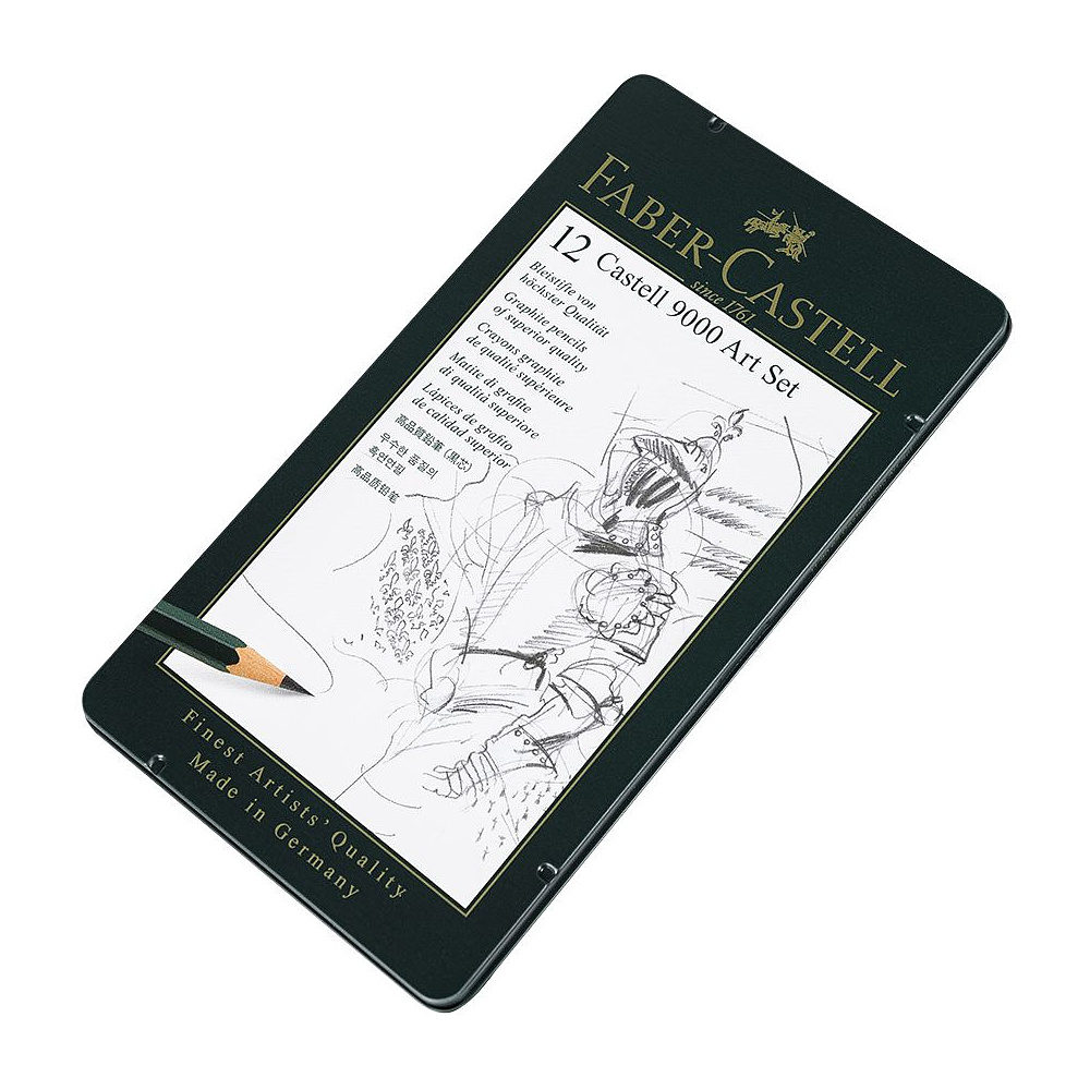 Набор карандашей чернографитных "Castell 9000", 8B-2H, 12 шт., в металлической коробке