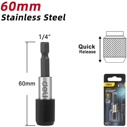 Держатель бит (насадок) Deli YS EDL107401, магнитный, набор 2 шт., 60мм, 1/4", с фиксатором - 10