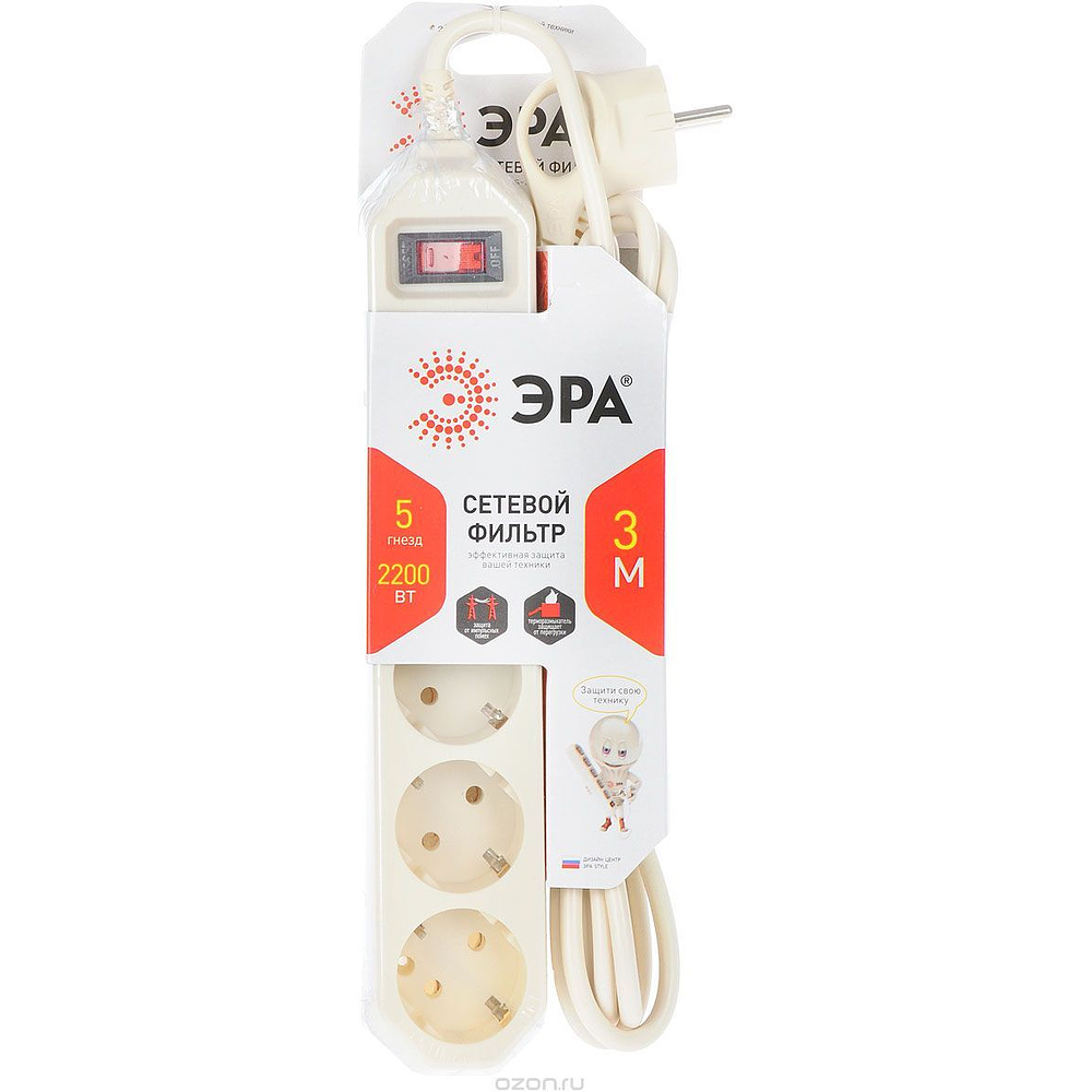 Сетевой фильтр Эра "USF", 5 розеток, 3 м - 2
