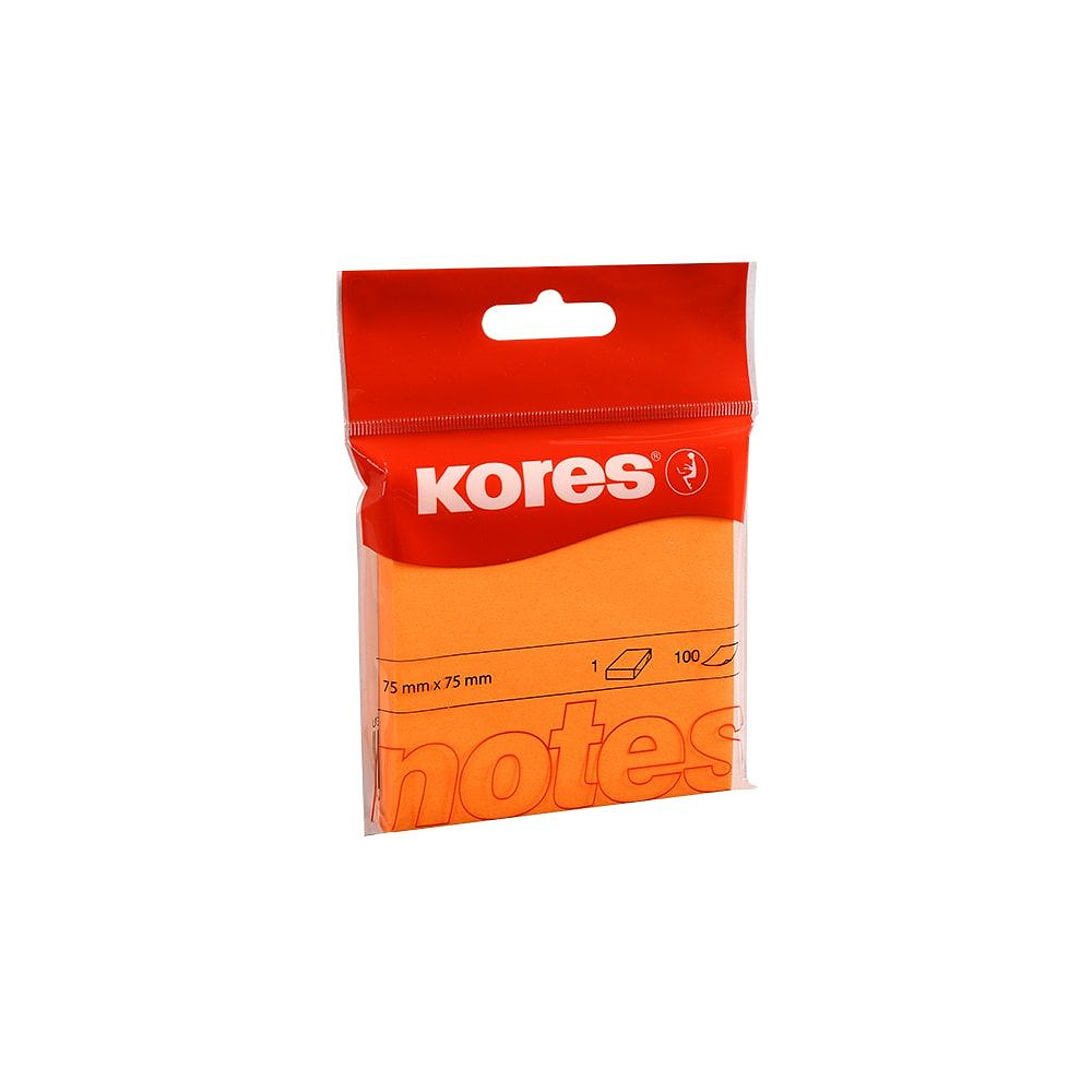 Бумага для записей на клейкой основе "Kores", 75x75 мм, 100 листов, оранжевый неон