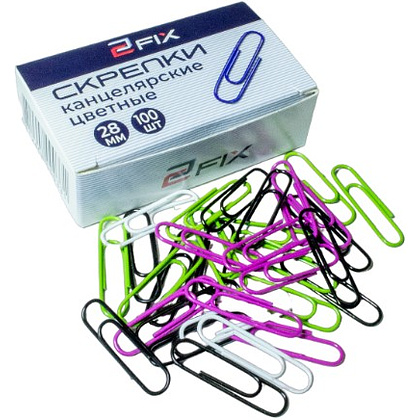 Скрепки цветные "Бугинком", 28 мм, 100 шт, цветные флуорисцентные - 2