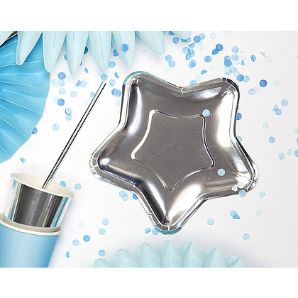 Тарелка бумажная "Star", 18 см, 6 шт, серебристый - 2