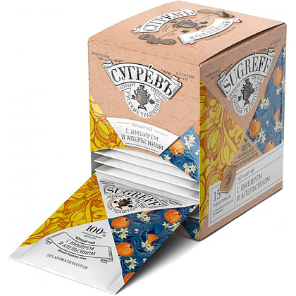 Чай черный "Сугревъ", 15 пакетиков x1.8 г, с имбирем и апельсином - 2