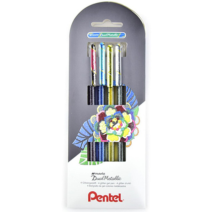 Набор ручек гелевых "Pentel Dual Metallic", 4 шт, ассорти