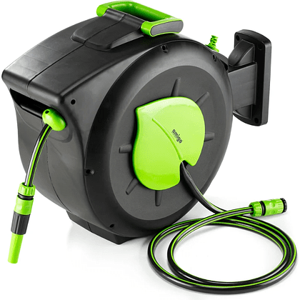 Шланг поливочный на катушке Amigo Grande 79668, 1/2", 30 м, с коннектором, черный, зеленый