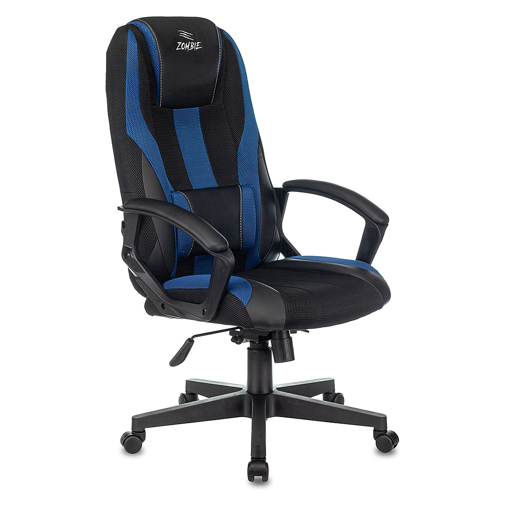 Кресло игровое "Бюрократ Zombie 9", текстиль, экокожа, пластик, черный, синий
