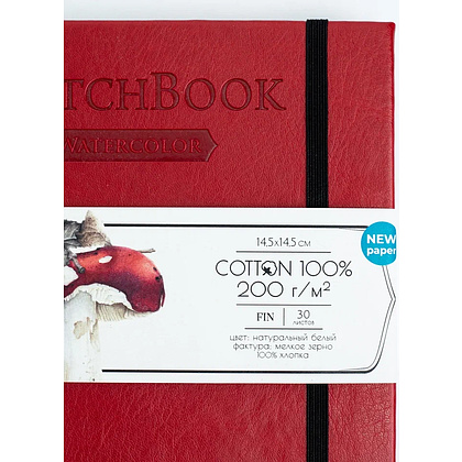 Скетчбук для акварели "Малевичъ", 14.5x14.5 см, 200 г/м2, 30 листов, красный - 2