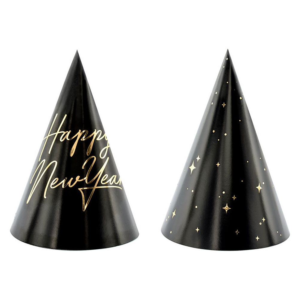 Колпаки праздничные "Happy New Year", 6 шт, черный