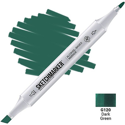Маркер перманентный двусторонний "Sketchmarker", G120 зеленый темный