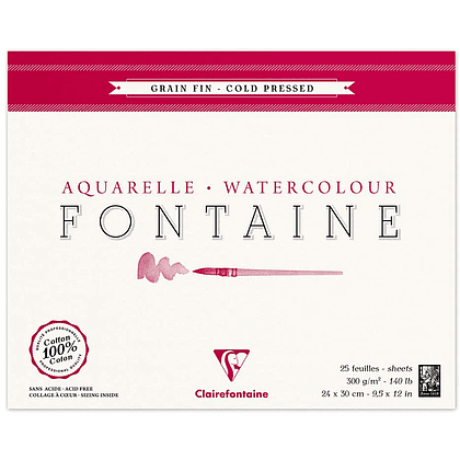 Блок-склейка бумаги для акварели "FONTAINE", 24x30 см, 300 г/м2, 25 листов