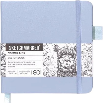 Скетчбук "Sketchmarker", 12х12 см, 140 г/м2, 80 листов, пыльный голубой